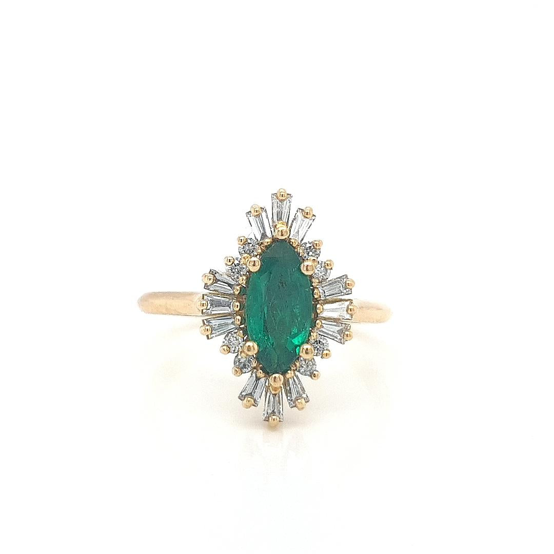 Emerald & Diamond 18ct Yellow Gold Marquise Cut Cluster Ring