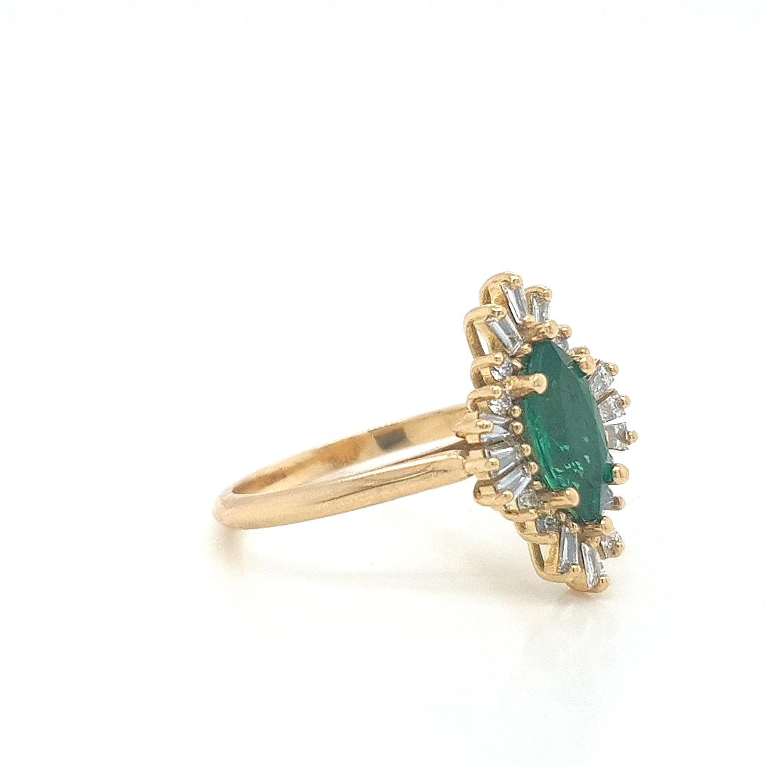 Emerald & Diamond 18ct Yellow Gold Marquise Cut Cluster Ring
