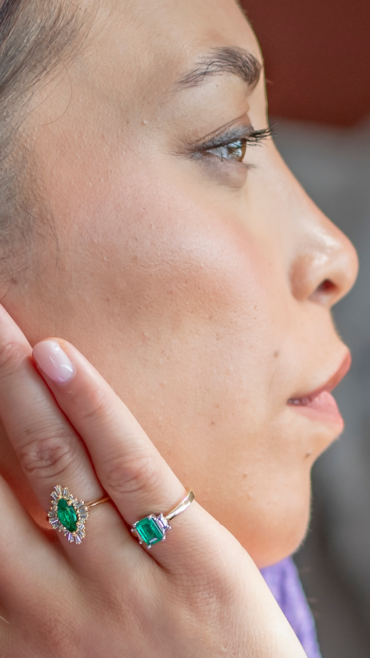 Emerald & Diamond Marquise Ring in 18ct Yellow Gold
