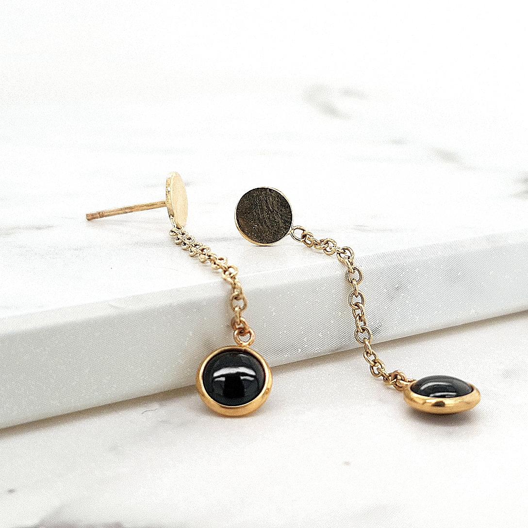 9ct Yellow Gold Onyx Drop Earrings