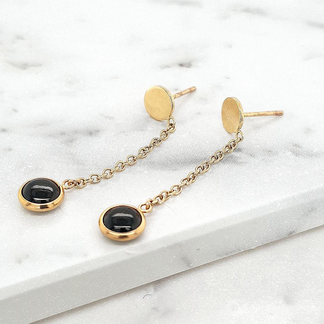 9ct Yellow Gold Onyx Drop Earrings