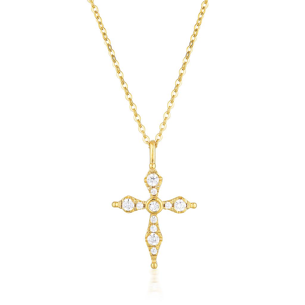 Georgini Gold Plated Bless Mini Cross Pendant Necklace
