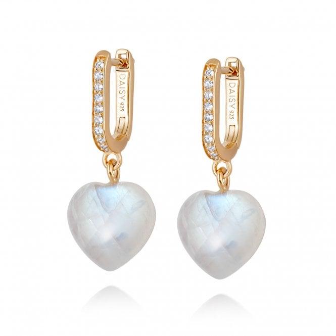 Daisy London Gold Plated Moonstone Heart Drop Earrings