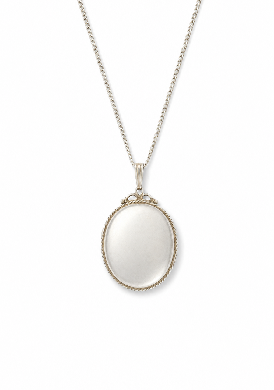 Sterling Silver Oval Locket Pendant with Textured Border