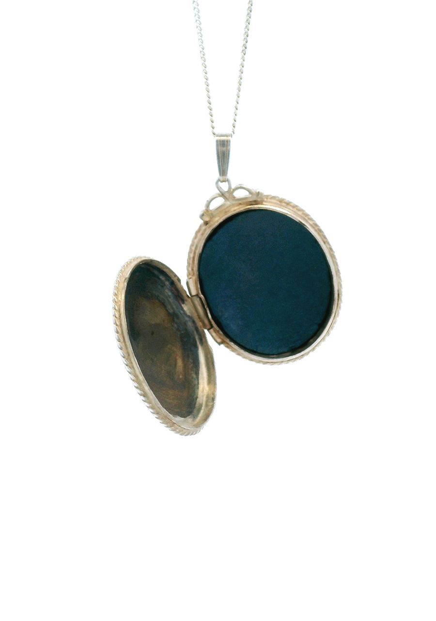 Sterling Silver Oval Locket Pendant with Textured Border
