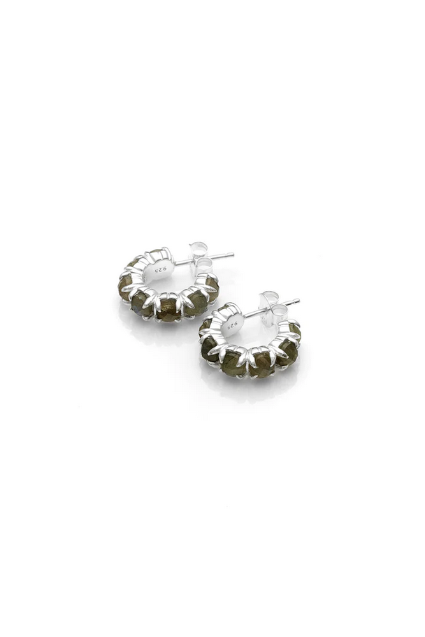 Stolen Girlfriends Club Sterling Silver Halo Cluster Earrings Labradorite