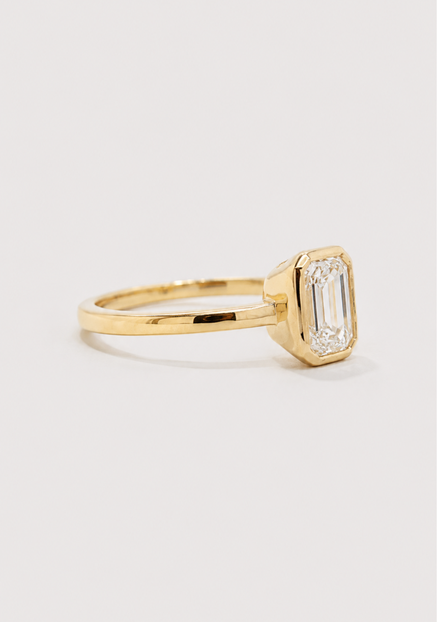 18ct Yellow Gold Emerald Cut 1.03ct Lab Grown Diamond Bezel Set Ring