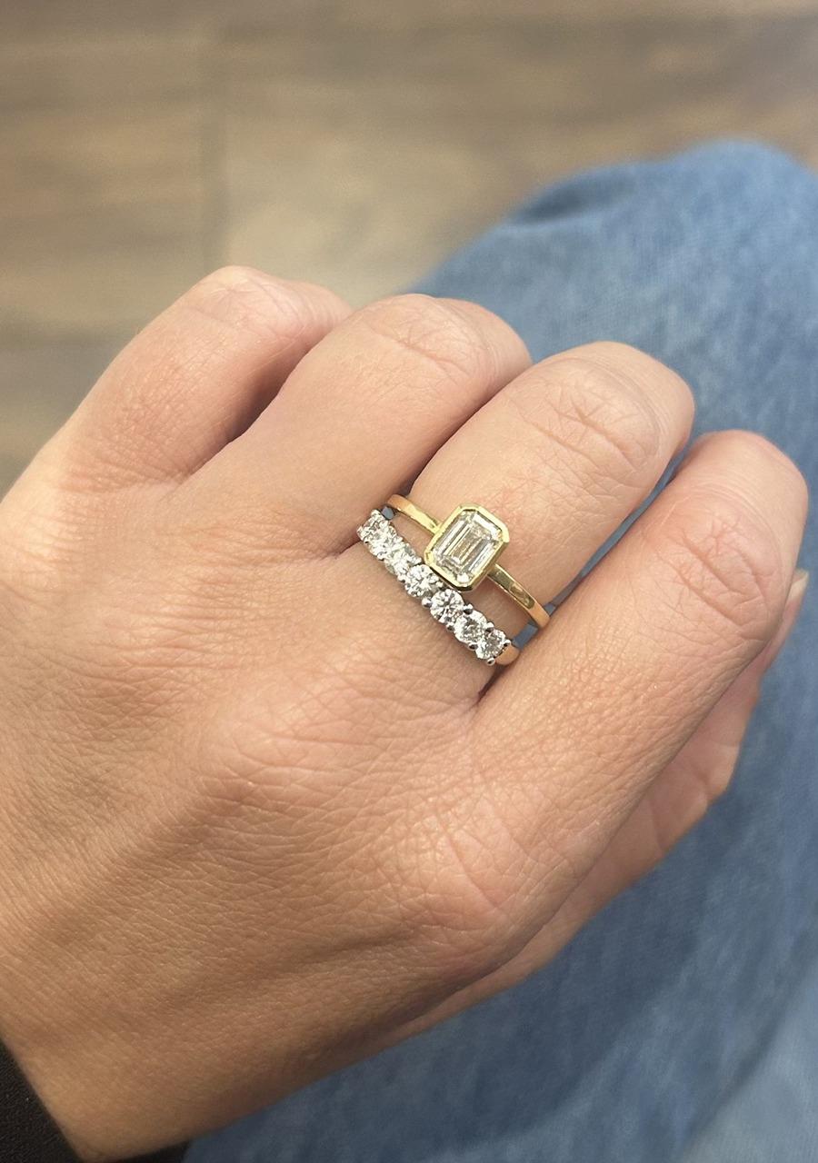 18ct Yellow Gold Emerald Cut 1.03ct Lab Grown Diamond Bezel Set Ring