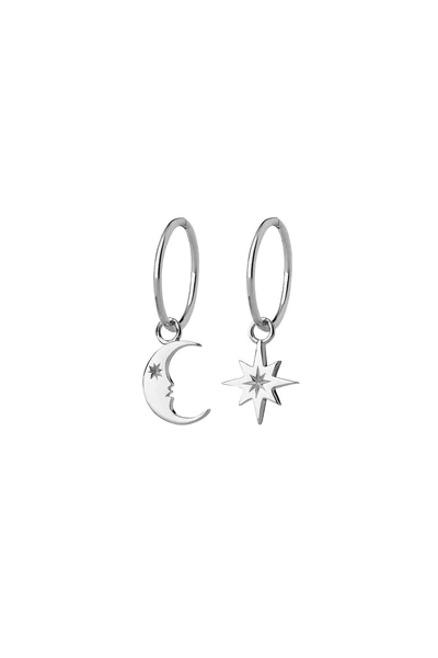 Karen Walker Sterling Silver Crescent Moon and Star Sleeper Earrings
