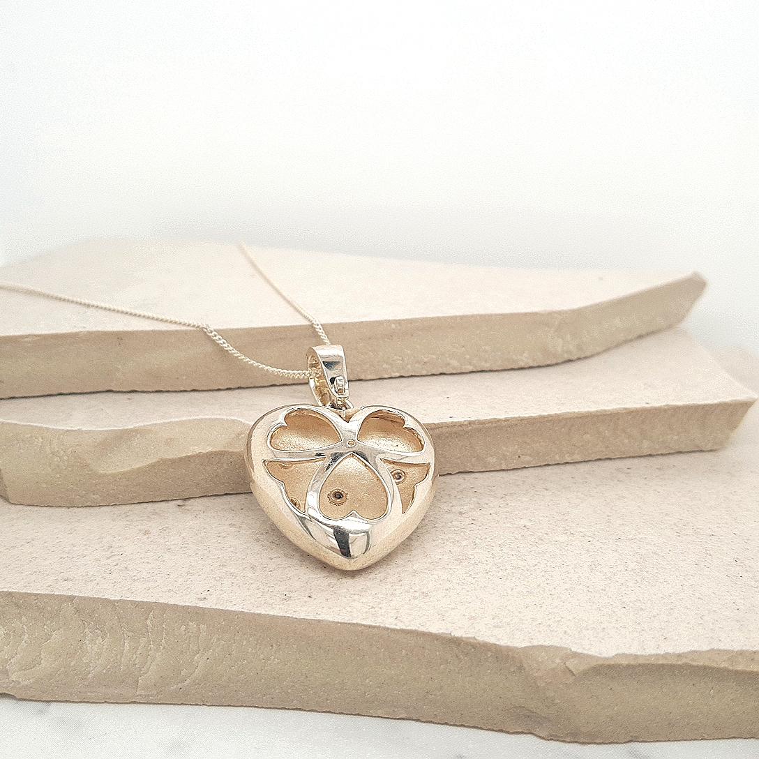 Sterling Silver Puff Heart Pendant with Clear CZ and Enhancer Bail