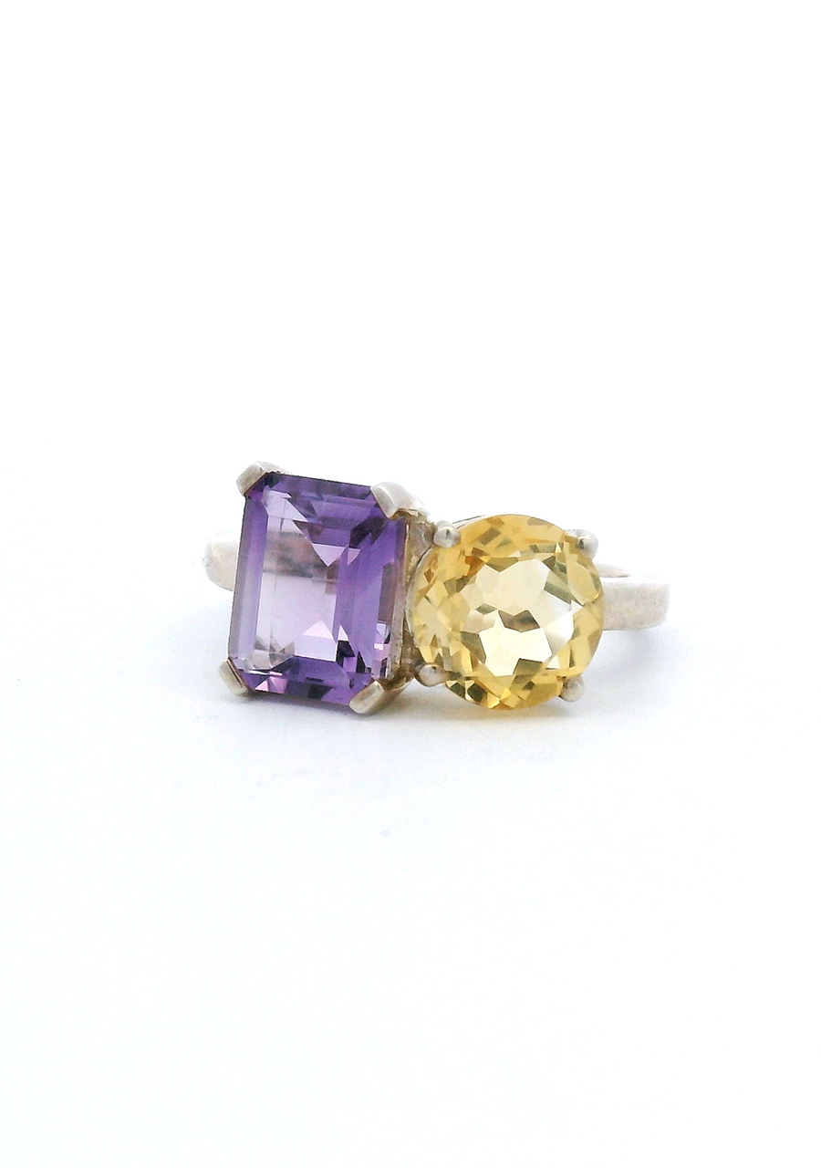 Sterling Silver Toi et Moi Citrine & Amethyst Ring