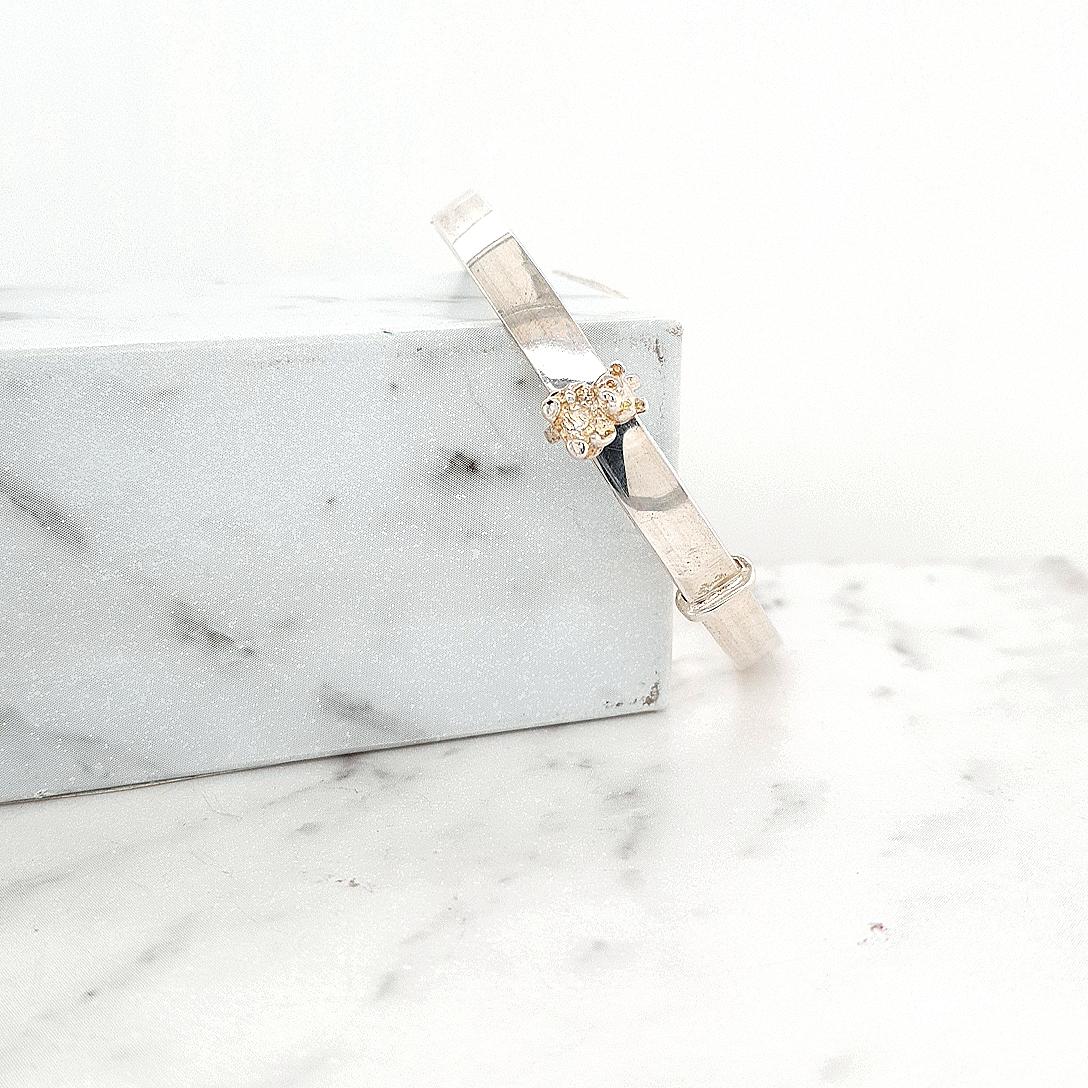 Sterling Silver Plain Adjustable Childs Bangle with Bear