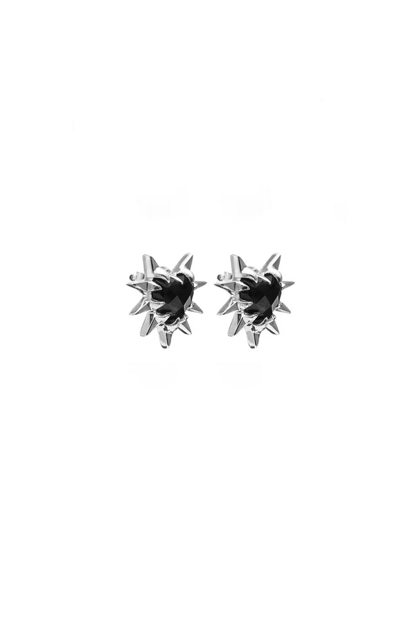 Stolen Girlfriends Club Sterling Silver Rebellious Heart Stud Earrings with Onyx