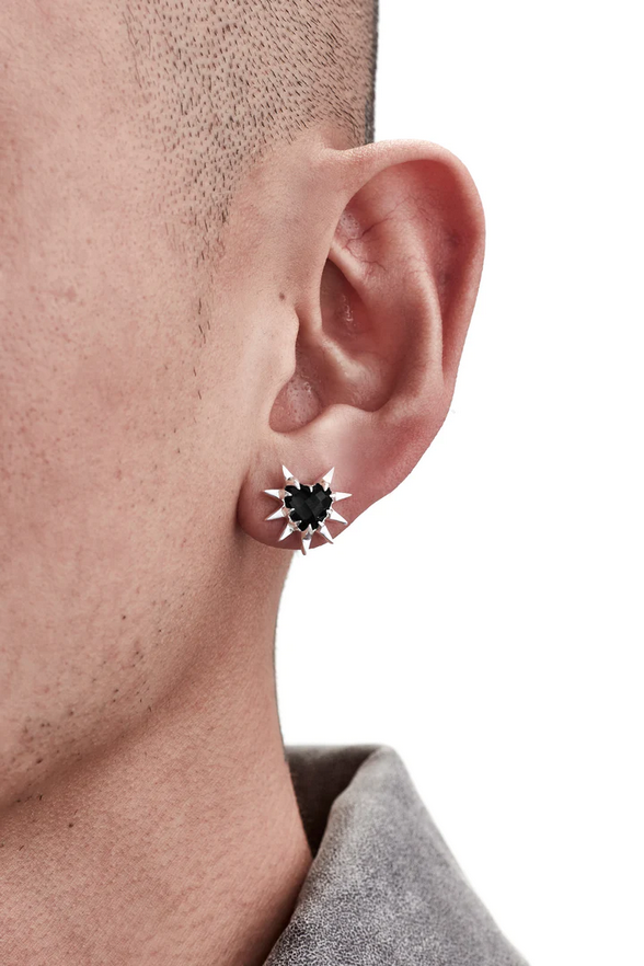 Stolen Girlfriends Club Sterling Silver Rebellious Heart Stud Earrings with Onyx