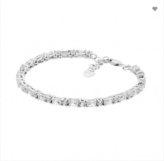 Ellani Sterling Silver Round and Baguette Cubic Zirconia Tennis Bracelet