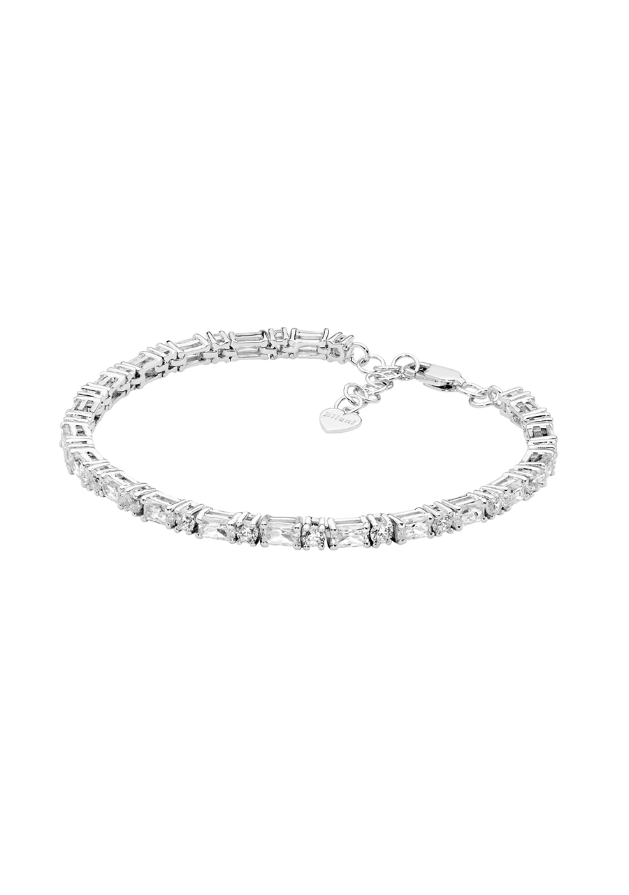 Ellani Sterling Silver Round and Baguette Cubic Zirconia Tennis Bracelet