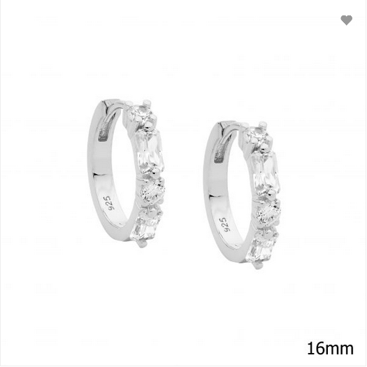 Ellani Sterling Silver Round and Baguette CZ Hoop Earrings