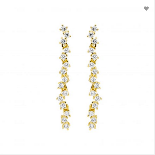 Ellani Sterling Silver & IP Yellow Gold Plated Staggered 4cm Drop CZ Earrings