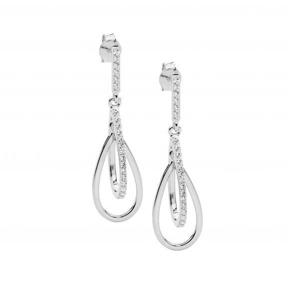 Ellani Sterling Silver Double Open Teardrop Earrings