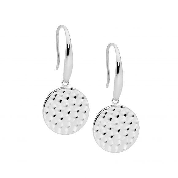Ellani Stainless Steel 15mm Hammered Disc Hook Earrings