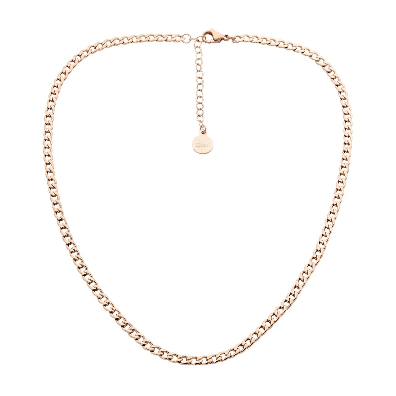 Ellani Stainless Steel and IP Rose Gold Plated Curb Chain Necklace Necklace Length: 45cm