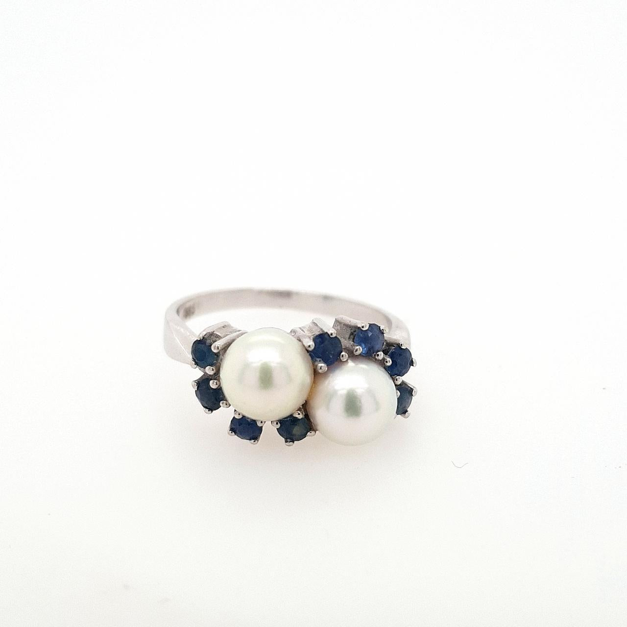 Estate 14ct White Gold Pearl and Sapphire Ring