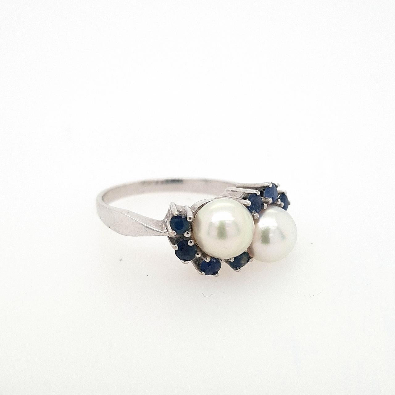 Estate 14ct White Gold Pearl and Sapphire Ring