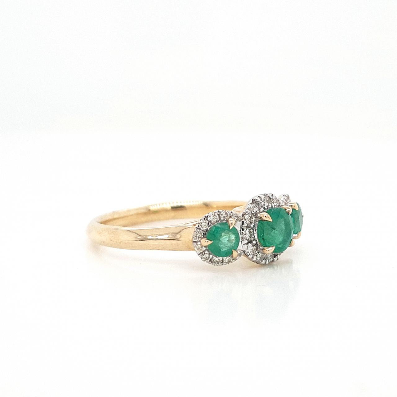 Emerald & Diamond 9ct Yellow Gold Triple Halo Ring