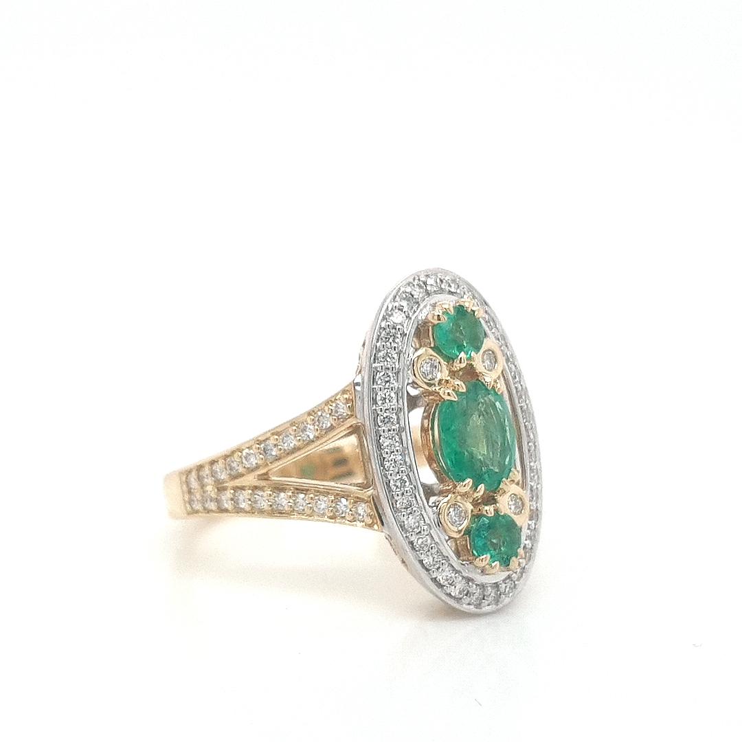 Emerald & Diamond 9ct Yellow & White Gold Split Band Dress Ring