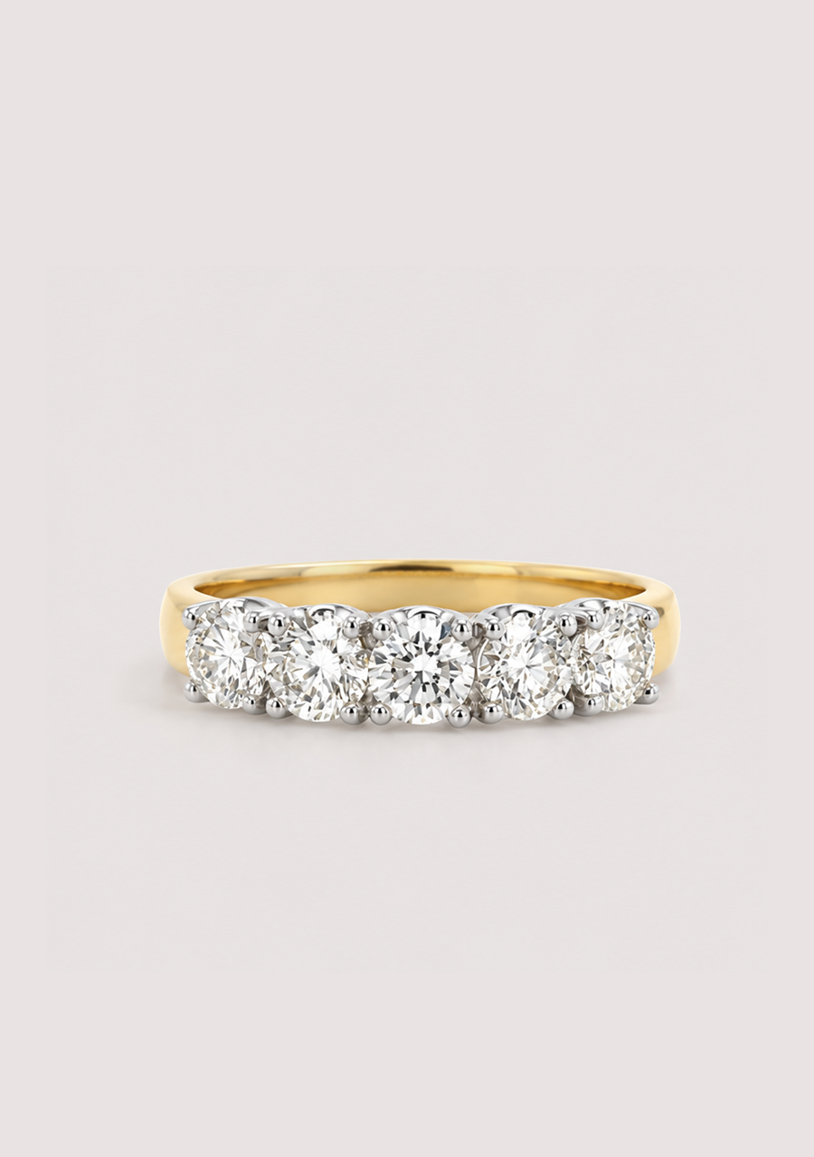 18ct Yellow & White Gold 5 Stone Diamond Claw Set Ring