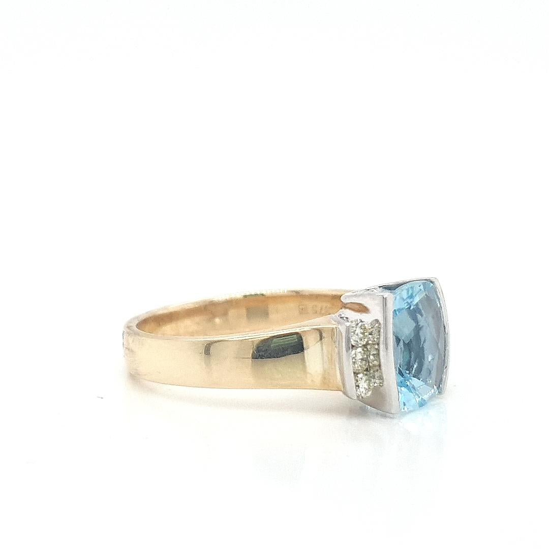 Aquamarine & Diamond 9ct Yellow & White Gold Semi Bezel Ring