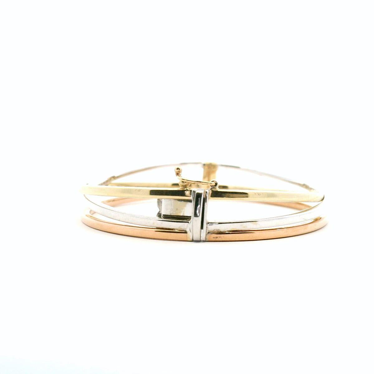 9ct Tri Tone Hollow Cross Over Hinged Bangle