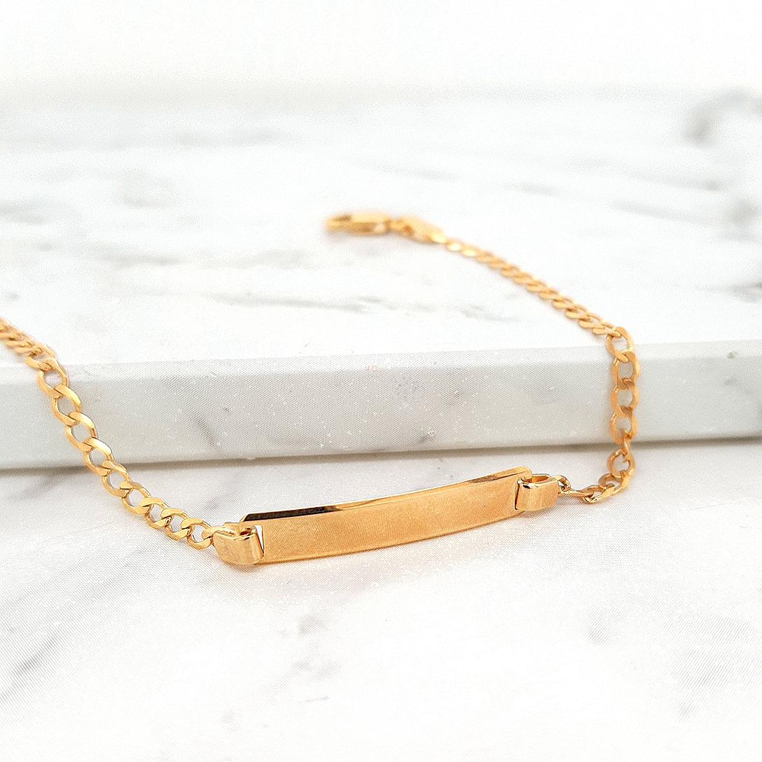 9ct Yellow Gold Square Curb ID Childs Bracelet