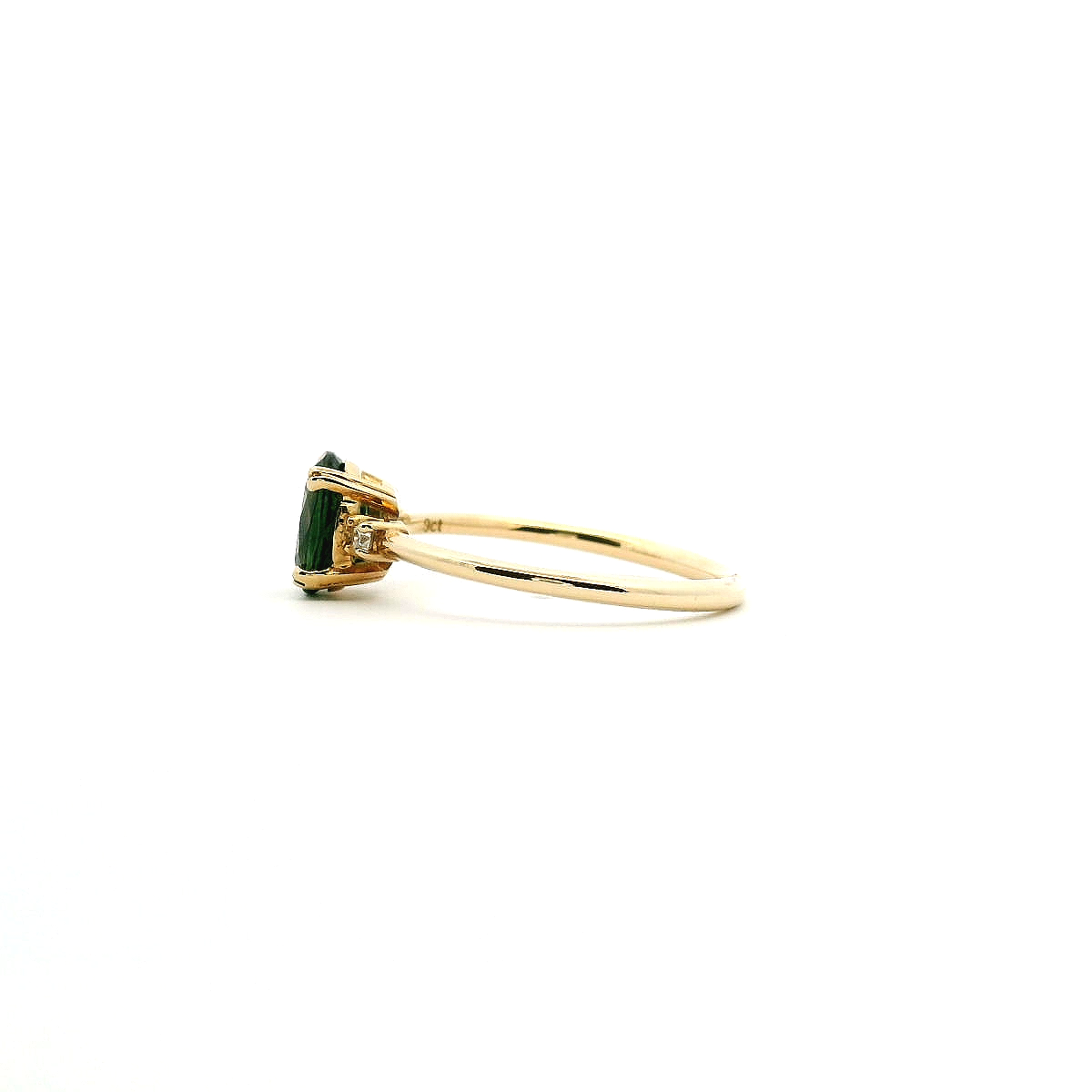 Sapphire & Diamond 9ct Yellow Gold Double Claw Green Sapphire & Diamond Ring