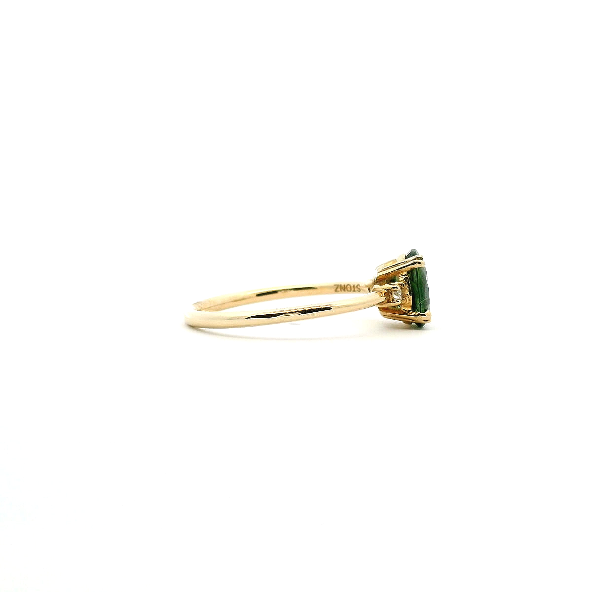 Sapphire & Diamond 9ct Yellow Gold Double Claw Green Sapphire & Diamond Ring