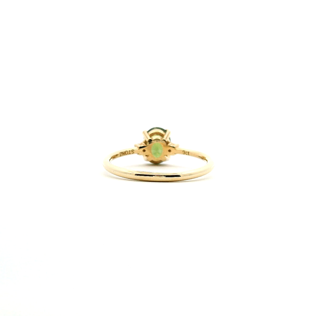 Sapphire & Diamond 9ct Yellow Gold Double Claw Green Sapphire & Diamond Ring