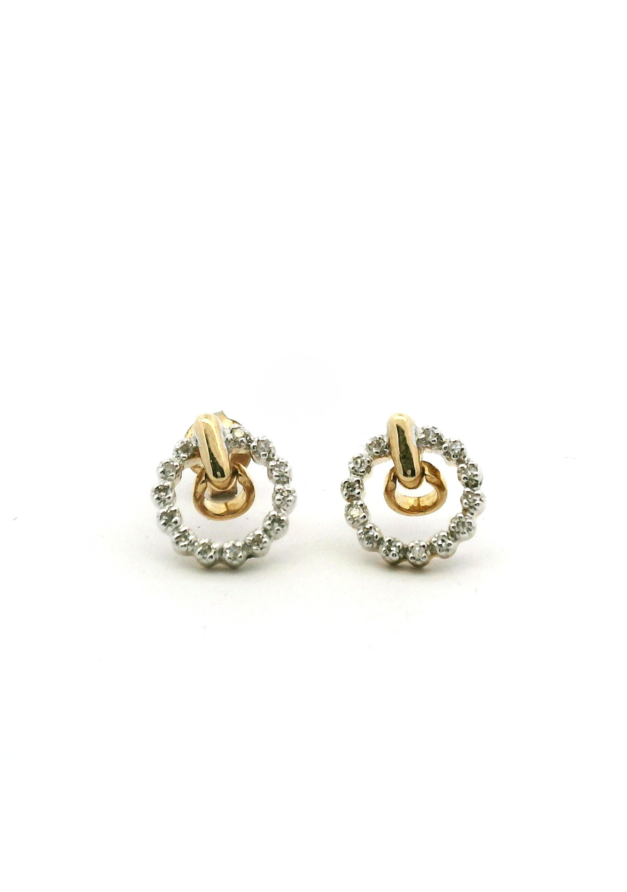 9ct Yellow Gold Diamond Circle Stud Earrings