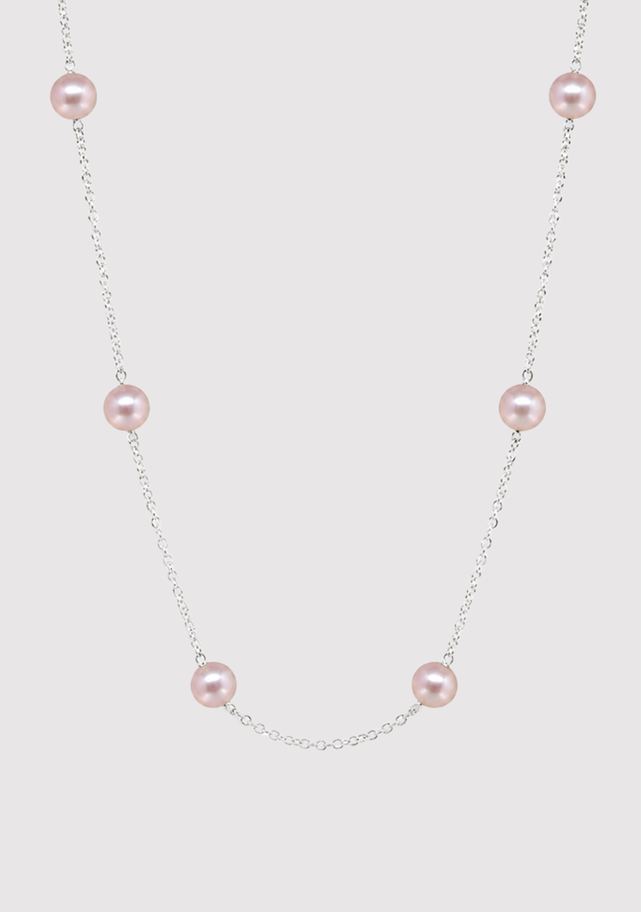 Sterling Silver Oval Belcher Chain with Pink Pearls