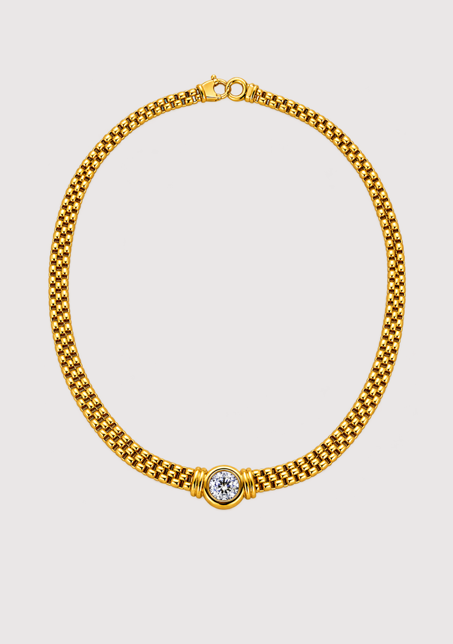 18ct Yellow & White Gold Cartier Style 3 Bar Chain with 1.01ct Round Brilliant Bezel Set Lab Grown Diamond