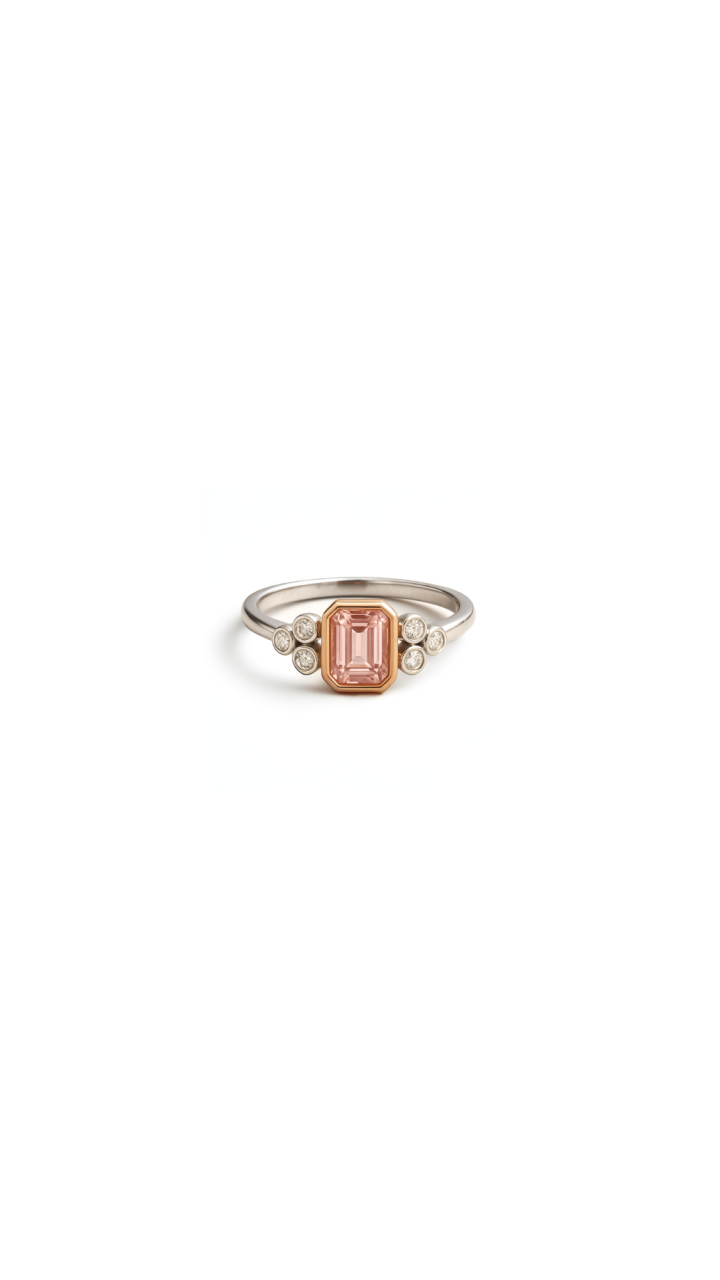Laboratory Grown White & Pink Bezel Set Ring in 18ct White & Rose Gold