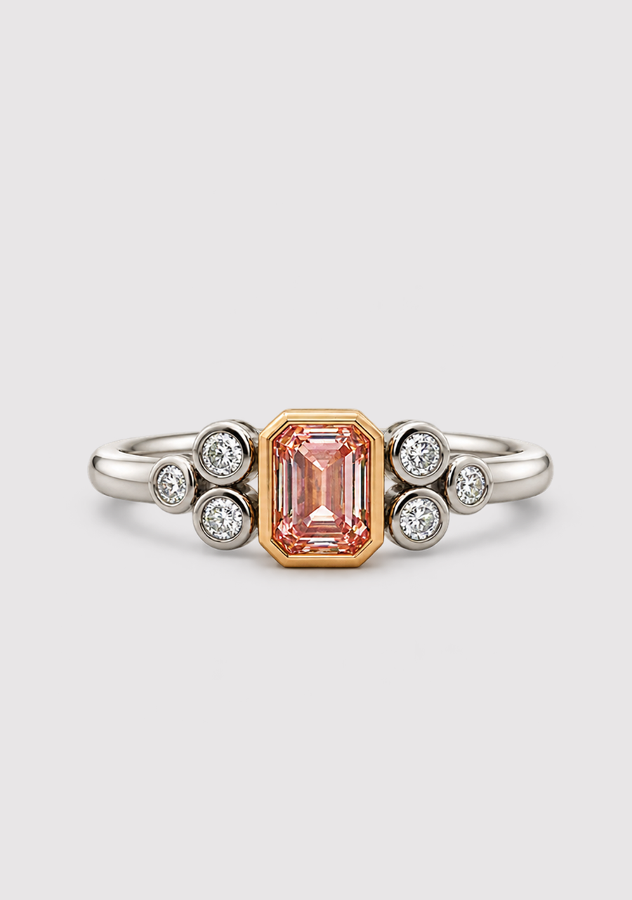 Lab Grown Diamond 18ct White & Rose Gold Pink & White Bezel Set Ring
