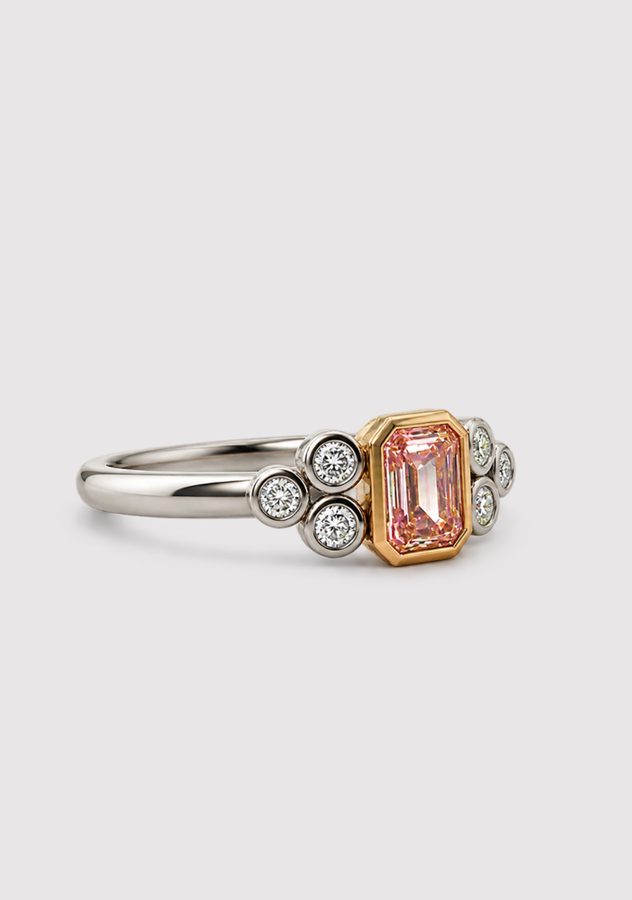 Lab Grown Diamond 18ct White & Rose Gold Pink & White Bezel Set Ring