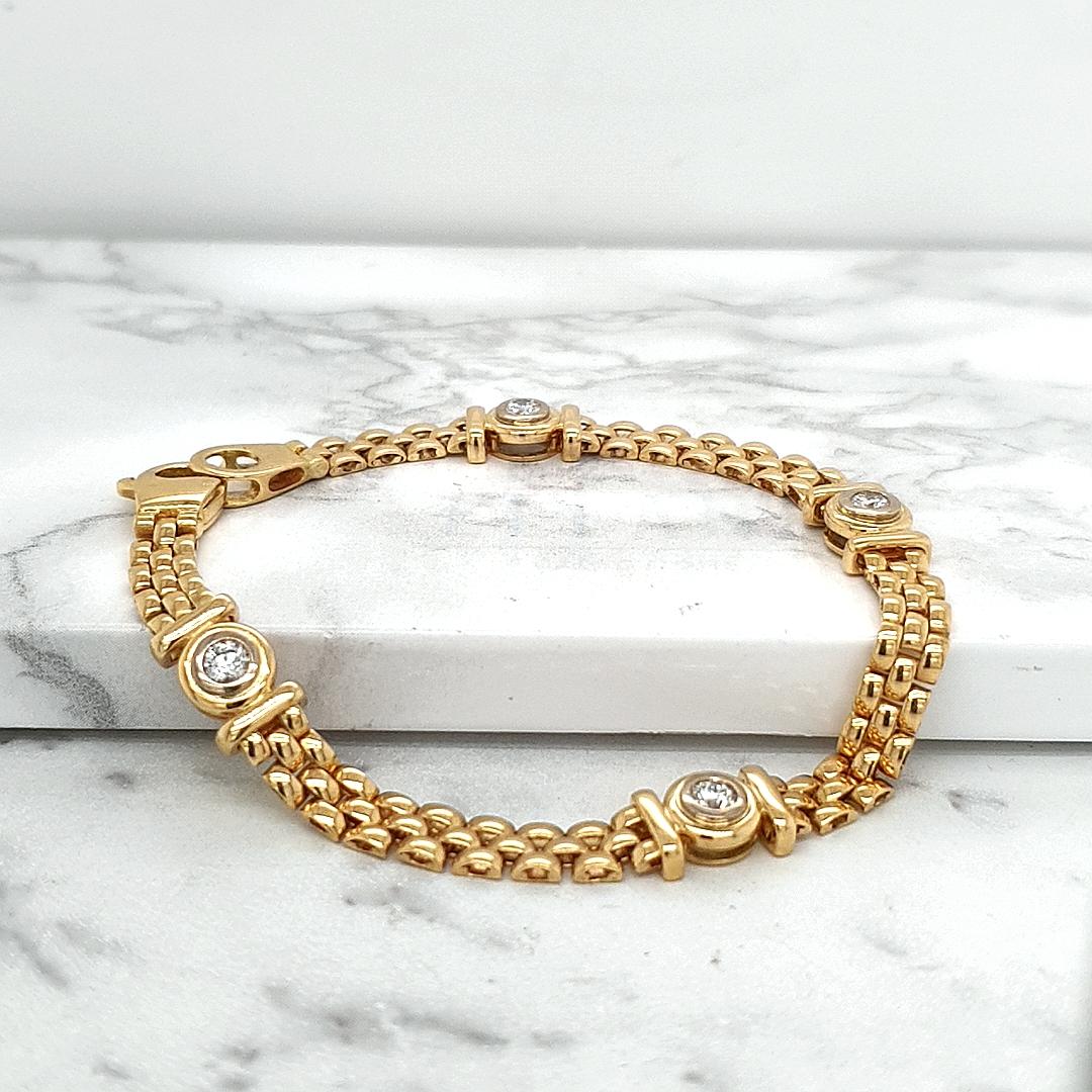 Lab Grown Diamond 18ct Yellow Gold 3-Bar Bracelet with 4x Round Lab Grown Diamonds Bezel Set Bracelet