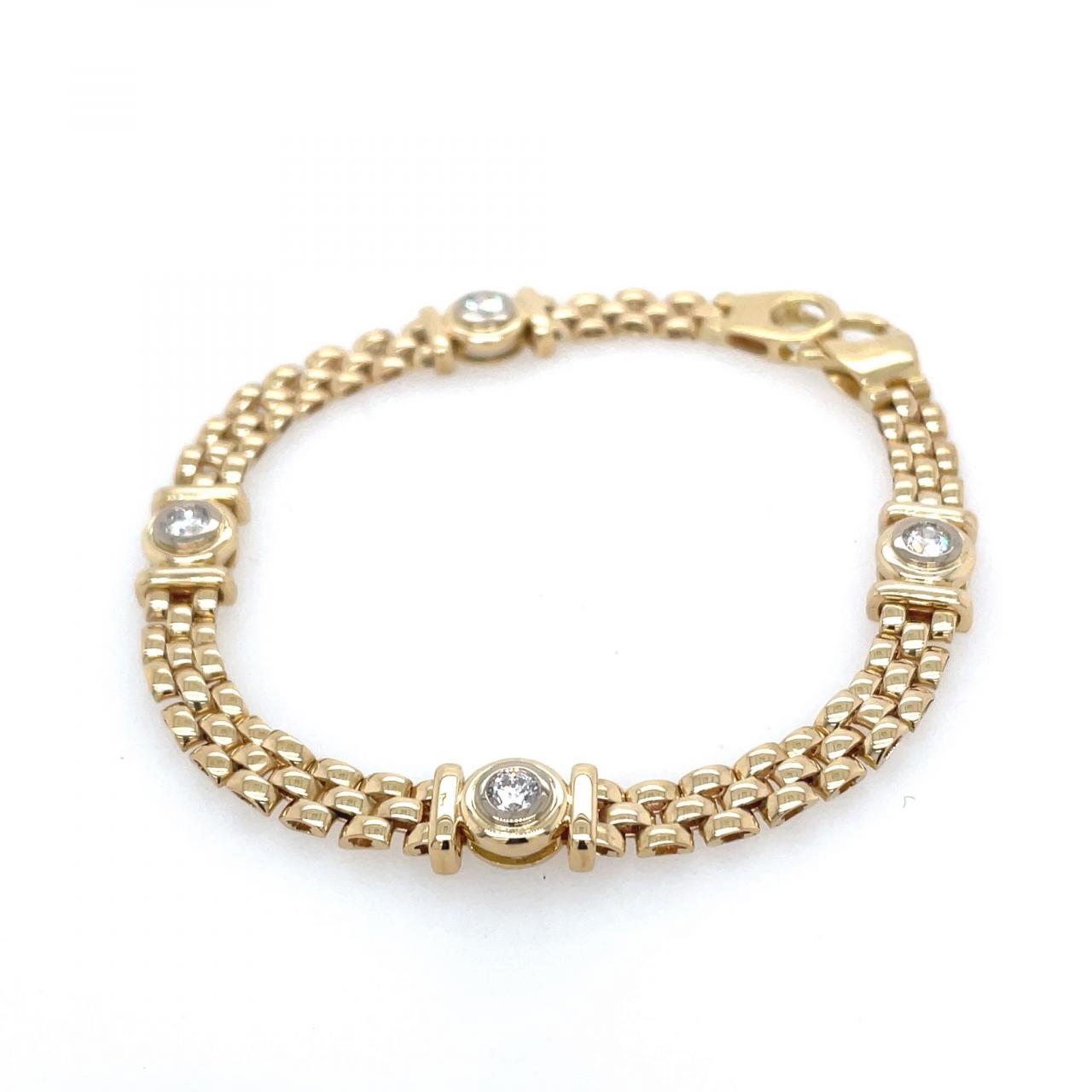 Lab Grown Diamond 18ct Yellow Gold 3-Bar Bracelet with 4x Round Lab Grown Diamonds Bezel Set Bracelet