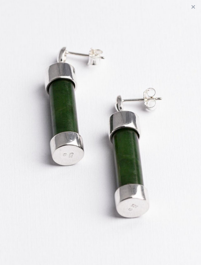 Sterling Silver & Greenstone Double Capped Drop Earrings