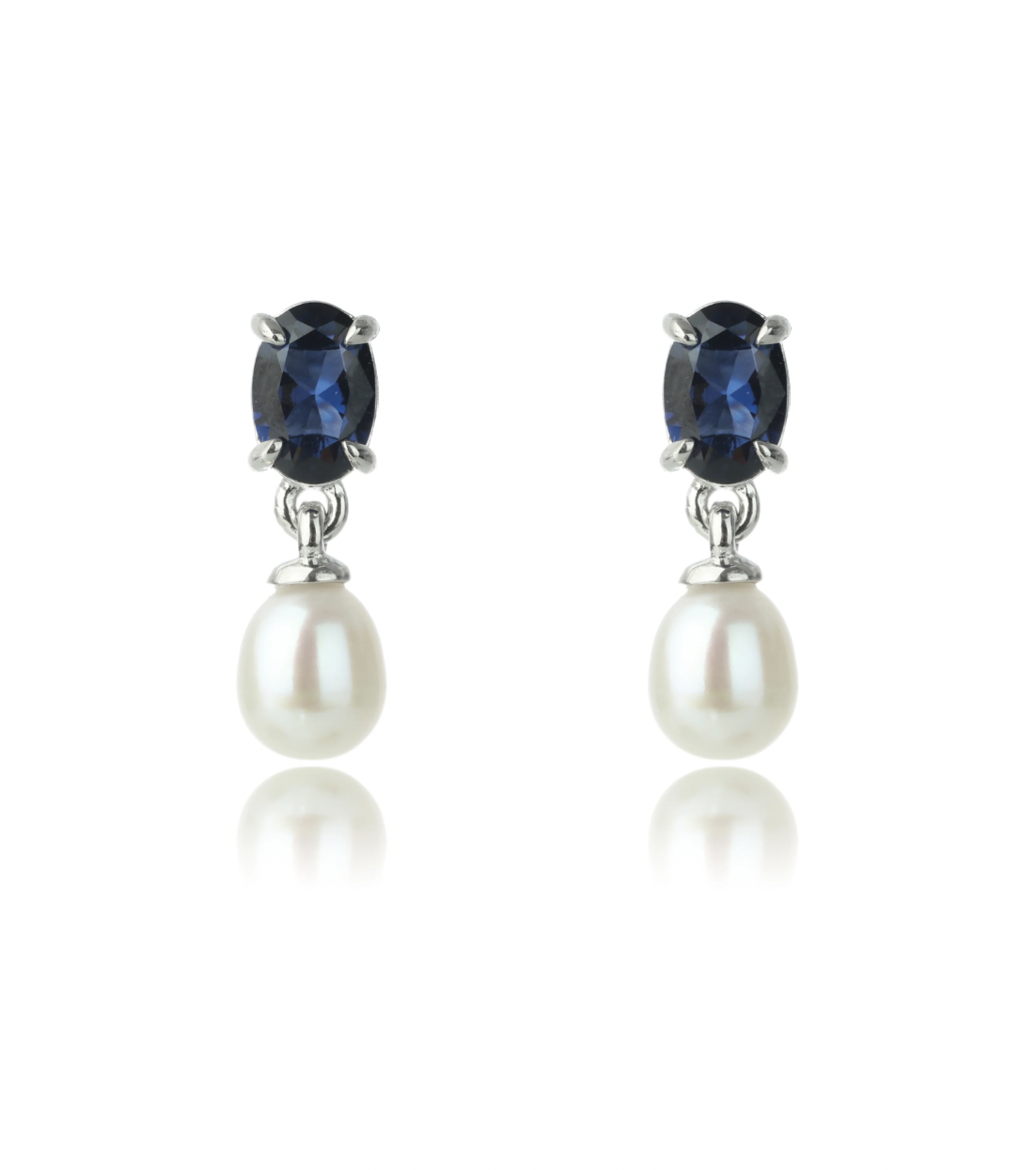 Georgini Sterling Silver Oceans Whitsundays Freshwater Pearl Earrings with Blue Sapphire