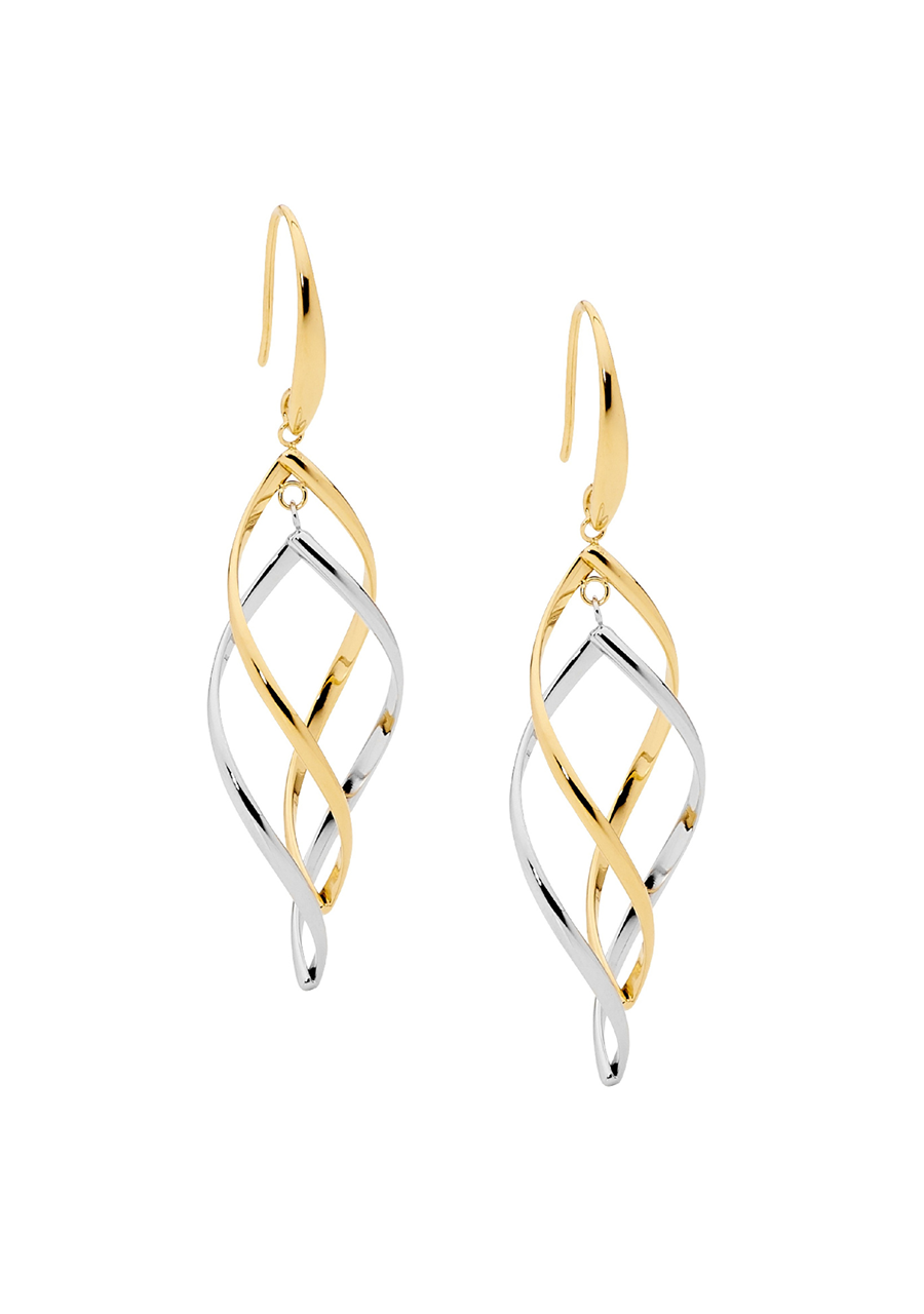 Ellani Stainless Steel Yellow Gold Plated Open Double Twist Drop Earrings