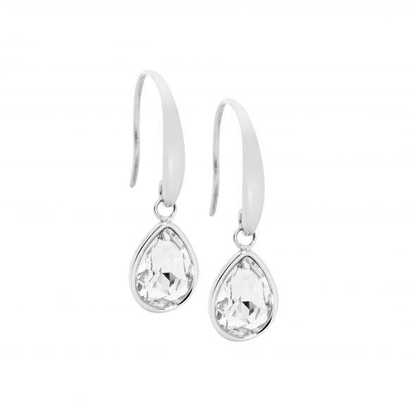 Ellani Stainless Steel Tear Drop Earring with Clear Stone