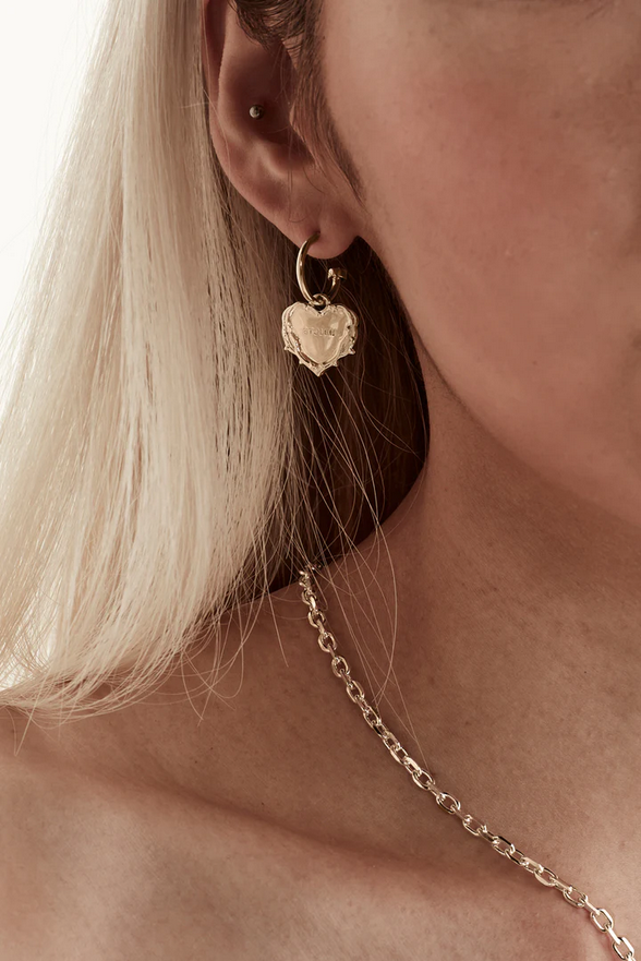 Stolen Girlfriends Club 18ct Yellow Gold Plated Thorned Heart Sleeper Earrings