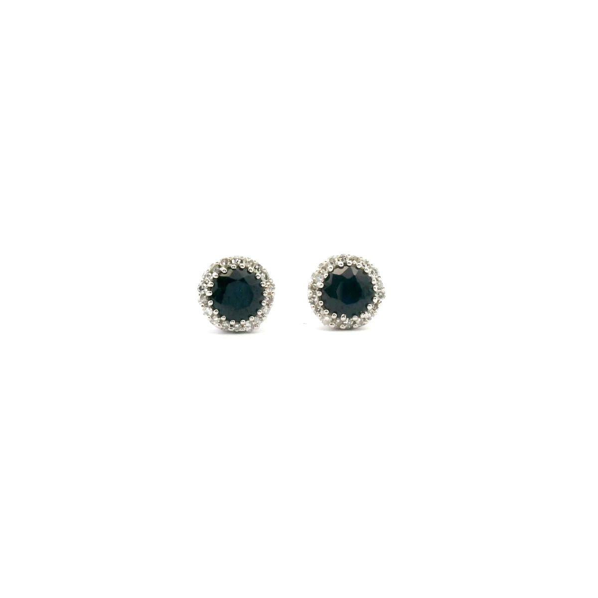 Sapphire & Diamond Halo Stud Earrings in 9ct White Gold